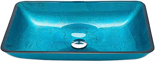 Handwaschbecken Gehärtetes Aufsatzwaschbecken Waschtisch Set Blau 12MM Dick Aufsatz-Waschschale Waschtisch mit Pop-up-Abfluss, Ohne Wasserhahn,Oval (Color : Rectangular) von Generic