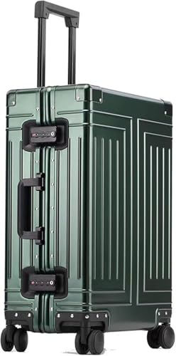 Hartschalenkoffer All-Aluminium-Magnesium-Legierung Trolley Universalrad Großer Koffer Passwortbox für Männer und Frauen 24/26 Zoll Box Koffer+(Size:26",Color:Grün) von Generic