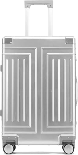 Hartschalenkoffer All-Aluminium-Magnesium-Legierung Trolley Universalrad Großer Koffer Passwortbox für Männer und Frauen 24/26 Zoll Box Koffer+(Size:26",Color:Silber) von Generic