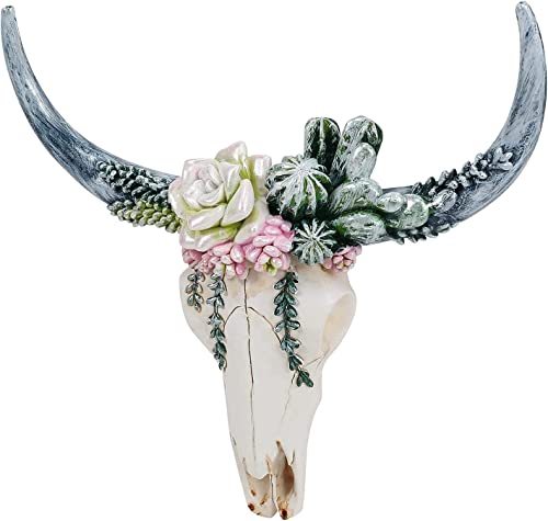 Harz Stier Kuh Schädel Kopf Wandbehang Dekor Sukkulenten Blume Kuh Schädel Wanddekoration 3D Tier Skulptur Figuren Handwerk Ornament Home Zimmer Nordic Style Kunstwerk Requisiten 20 cm von Generic