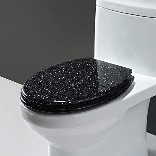 Harz Toilettensitz Glitter Toilettensitz Slow Close Sparkle Toilettensitzbezug Oval Einfache Installation Und Reinigung Soft Close Wc-Sitz 36 * 42cm, Black von Generic