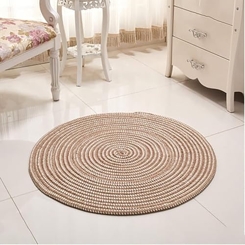 Hatte Geflochten Roud Outdoor Idoor Bereich Teppich Livig Zimmer Schlafzimmer Arbeitszimmer Computer Stuhl Essen Hatte Gewebt Reversible C Lifts Korb Drehstuhl Polster, B, Diameter: 130cm von Generic