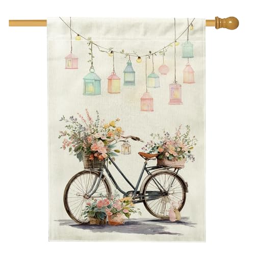 Hausflaggen Fahrradblume Pastell Laternen Blumen 30X45Cm Banner Langlebig Doppelseitig Outdoor-Banner Für Garten Haus Urlaub von Generic