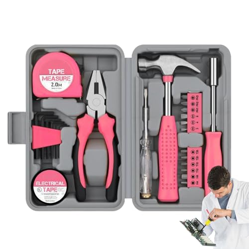 Haushalt Werkzeugset - Haushalt Werkzeug Kit | Pink Home Tool Kit Set, Pink Tool Box Set Home Small Kit | Tool Kit Home All Purpose with Storage Box for Home, Garage, Ladies and Women, Girls von Generic