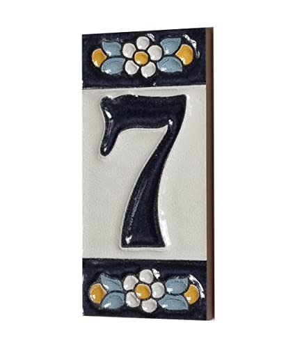Hausnummern und Buchstaben aus Keramik, blaues Blumenmuster, Fliesengröße: 7,5 cm x 3,5 cm, 2 bis 10 Fliesenrahmen (Nummer 7) von Generic