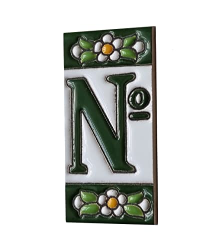 Hausnummern und Buchstaben aus Keramik, grünes Blumenmuster, Fliesengröße: 7,5 cm x 3,5 cm, 2 bis 10 Fliesenrahmen (Nummernschild) von Generic