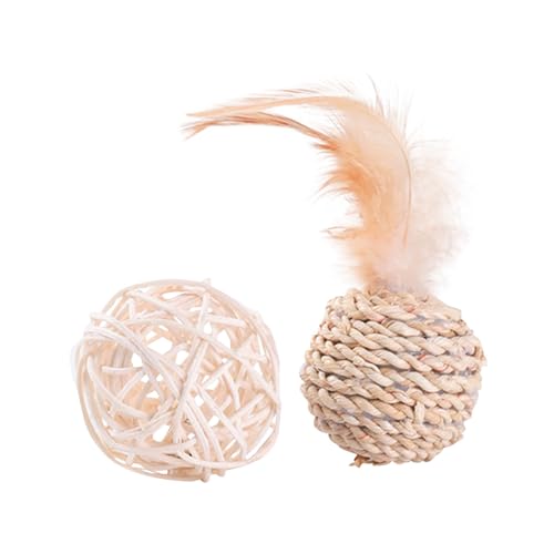 Haustierspielzeug-Set für Katzen und Hunde, universelles Rattan-gewebtes Feder-Interaktions-Sound-Kombinations-freundliches Kratz-Haustierbedarfs-Set Nby37 (Beige, One Size) von Generic