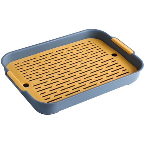 Haustiertoilette (Blau), Doppelschichtiges Tier-Toiletten-Tablett, Rost mit Anti-Rutsch-große Trainingspfanne (14,4 × 9,6 × 2), abnehmbares Netz für Kaninchen, Meerschweinchen, Chinchillas, Hamster von Generic