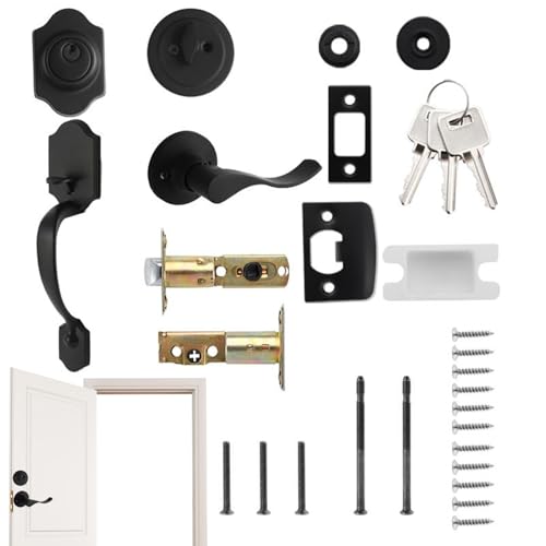 Haustürgriff mit Riegel | Aluminiumlegierung-Schlossgriff | Robuste Anti-Diebstahl-Lösung Sicherheitsset für Hauseingang, Balkon, Badezimmer, Terrasse, Innenhof, Garten, Außenbereich, Wohngebäude von Generic