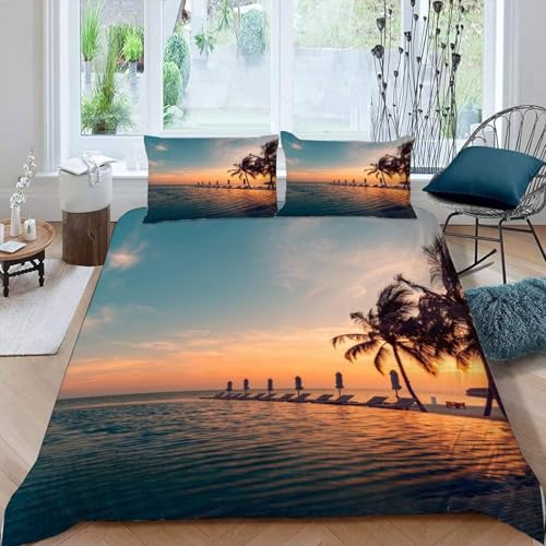 Hawaii Bettwäsche 200x220 Meerblick Bettwäsche Set, 3D Bettbezug Set Weich Microfaser Bettbezüge 3 Teilig Meeresküste Wendebettwäsche für Doppelbett, mit 2 Kissenbezüge b2375 von Generic