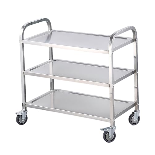 Heavy Duty Edelstahltrolley Commercial 3 -Tier -Küchen Utility Cart Mobile Multi -funktionale Servierwagen auf Rädern Extra großer Stahlwagen Salon 3-Layer 95 * 50 * 93cm von Generic