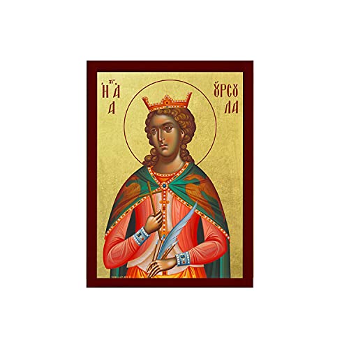 Heilige Ursula-Ikone, handgefertigte griechisch-orthodoxe Ikone St. Ursula, byzantinische Kunst Wandbehang auf Holzschild, religiöse Dekoration von Generic