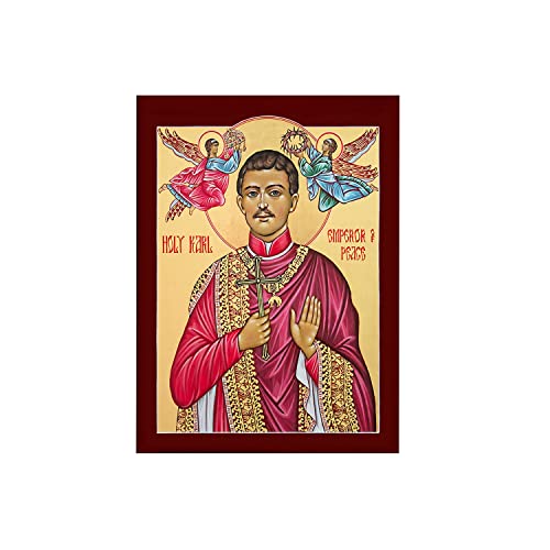 Heiliger Charles Ikone von Österreich, handgefertigt, christliche Ikone des St. Karl Kaiser des Friedens, religiöse Kunst, Wandbehang auf Holzschild, 7 x 10 cm von Generic