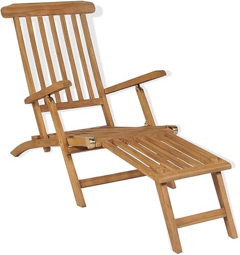 Heimartikel, Liegestuhl mit Fußstütze massives Teakholz Anzugmöbel Gartenliege Sonnenliege Relaxliege Deckchair Terrassenstühle Beach Chair Saunaliege Massivholz Teak+ von Generic