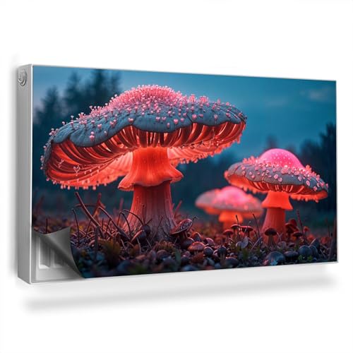 Heizkörperabdeckung 110x60 cm für Heizkörper Heizung Schutz Magnetisch Magnetbefestigung Magnetmatte Hitzebeständing Einfache Installation - Bunt leuchtende Pilze-Fantasiewelt von Generic