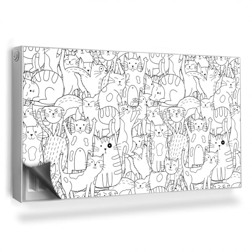Heizkörperabdeckung 110x60 cm für Heizkörper Heizung Schutz Magnetisch Magnetbefestigung Magnetmatte Hitzebeständing Einfache Installation - Cartoon-Illustration gezeichneter Katzen von Generic