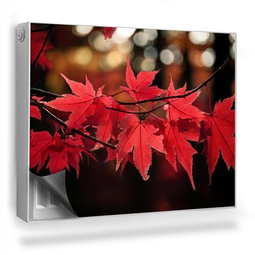 Heizkörperabdeckung 80x60 cm Magnetisch Heizung Schutz Hitzebeständing Magnetmatte für Heizkörper Einfache Installation Magnetbefestigung - Natur Herbstahornblätter auf dem Baum von Generic