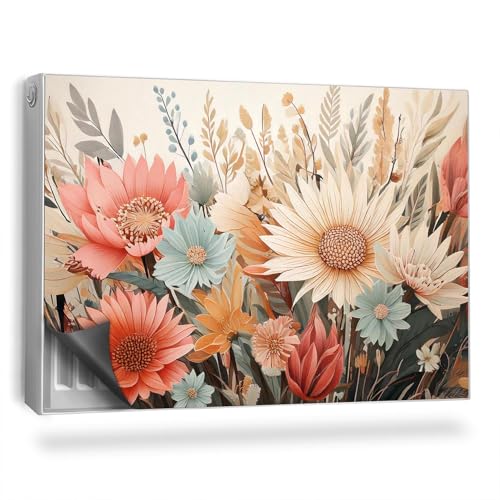 Heizkörperabdeckung 90x60 cm Magnetisch Heizung Schutz Hitzebeständing Magnetmatte für Heizkörper Einfache Installation Magnetbefestigung - Pastellillustration von Wildblumenblättern von Generic