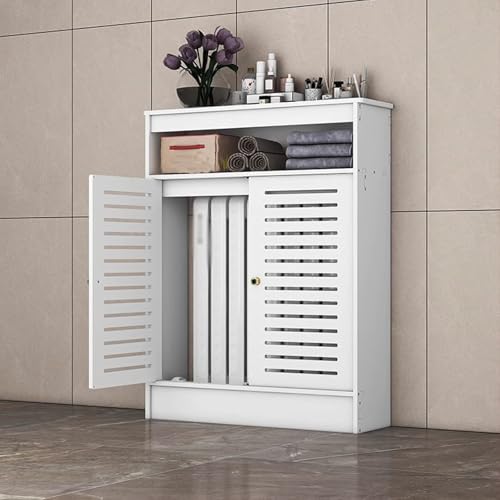 Heizkörperverkleidung, Heizungsverkleidung Landhausstil, Holzheizungsabdeckung Schrank, Verkleidung Heizkörper Mit Regal, Dekorativer Schrank Lamellengrill-Design Für Schlafzimmer(L50xH90xT25cm) von Generic