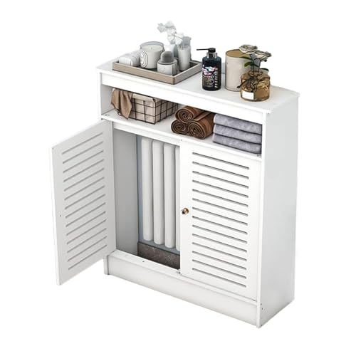 Heizungsabdeckung, Heizkörperabdeckung, Weißer Badezimmer-Unterschrank Mit 2 Türen, Lamellengrill-Regalschrank, Heizung Verkleidung Verstaute Rohre Verstecken(L50xH90xT25cm) von Generic