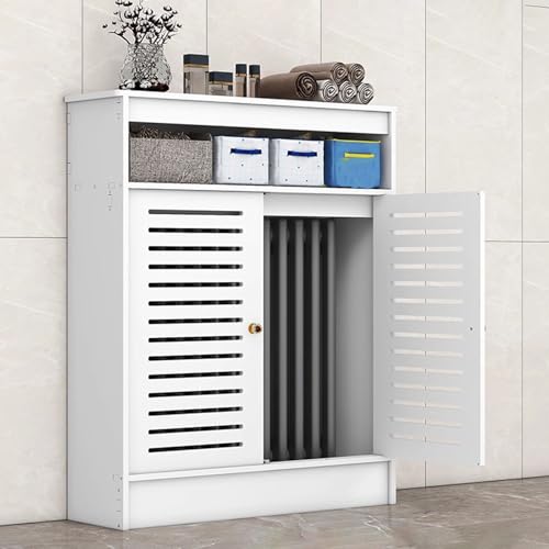 Heizungsverkleidung Schrank, Verkleidung Heizkörper Weiß,Heizkörperabdeckung Modern Lamell, Holzheizungsabdeckung Mit Regal, Aufbewahrungs-Organizer Mit 2 Türen Für Wohnzimmer(L90xH100xT25cm) von Generic