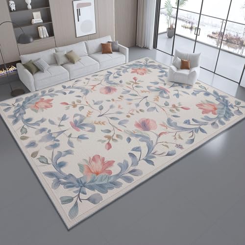 Hellblau 180 x 240 cm Indoor Schlafzimmer Teppich, Elegante Kunst Ranken Blumen Waschbar Wohnzimmer Teppich, Kurzflor rutschfest Krabbelmatte für Wohnzimmer Waschküche Kinderzimmer von Generic