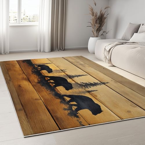 Hellbraun Waschbarer Teppich 80 x 150 cm, Wurfteppich mit aufgedrucktem Muster Natur Tiere Schwarzbären und Anti-Rutsch-Unterseite für Wohnzimmer und Schlafzimmer Hellbraun Waschbarer Teppich 80 x 150 cm, Wurfteppich mit aufgedrucktem Muster Natur Tiere Schwarzbären und Anti-Rutsch-Unterseite für Wohnzimmer und Schlafzimmer von Generic