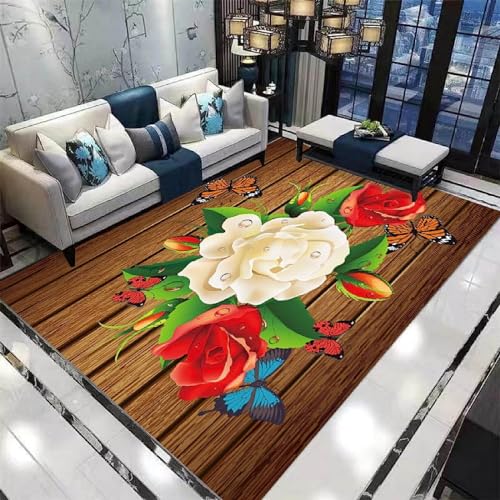 Heller Blumenschmetterling Aus Braunem Holz 3D Gedruckte Teppiche rutschfeste Bereich Teppiche Schlafzimmer Nachttisch Moderne Waschbare Fußmatten 80 X 120 cm - Leicht Zu Reinigendes, 6Y7P/V3G2-6D7L von Generic