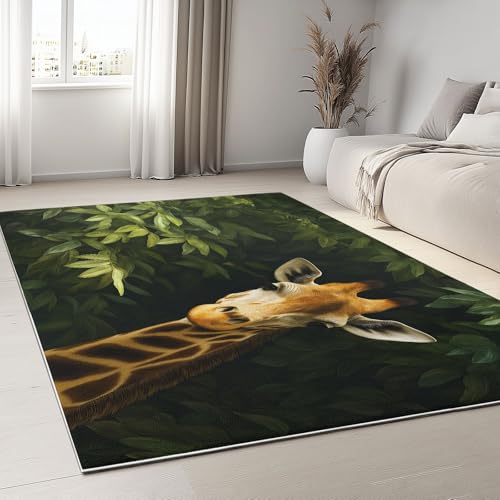 Hellgrün Weich Kurzflor Teppich 140 x 200 cm, Rutschfester Wurfteppich mit Surrealismus Natur Tiere Giraffe Muster – Pflegeleicht für Büro und Esszimmer Hellgrün Weich Kurzflor Teppich 140 x 200 cm, Rutschfester Wurfteppich mit Surrealismus Natur Tiere Giraffe Muster – Pflegeleicht für Büro und Esszimmer von Generic