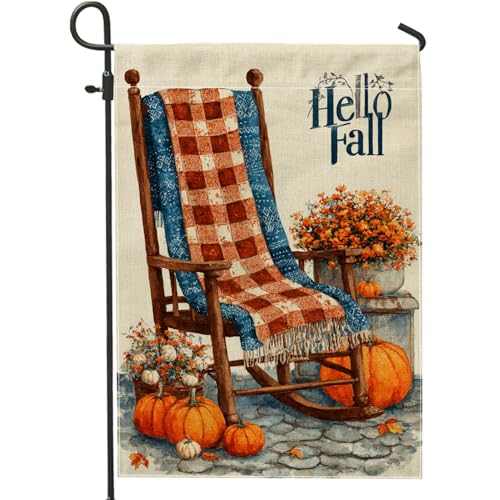 Hello Fall Gartenflagge, rustikaler Schaukelstuhl mit gemütlicher Decke und Kürbis-Dekor, Herbst-Outdoor-Jute-Banner, saisonale Dekoration für Zuhause, Hof, 30,5 x 45,7 cm Hello Fall Gartenflagge, rustikaler Schaukelstuhl mit gemütlicher Decke und Kürbis-Dekor, Herbst-Outdoor-Jute-Banner, saisonale Dekoration für Zuhause, Hof, 30,5 x 45,7 cm von Generic