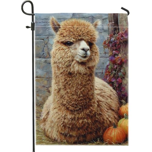 Herbst-Alpaka-Gartenflagge, orangefarbene Kürbisse und braunes Fell, Tierdekor-Banner, doppelseitige saisonale Hofflagge für Outdoor-Dekoration, 30,5 x 45,7 cm Herbst-Alpaka-Gartenflagge, orangefarbene Kürbisse und braunes Fell, Tierdekor-Banner, doppelseitige saisonale Hofflagge für Outdoor-Dekoration, 30,5 x 45,7 cm von Generic