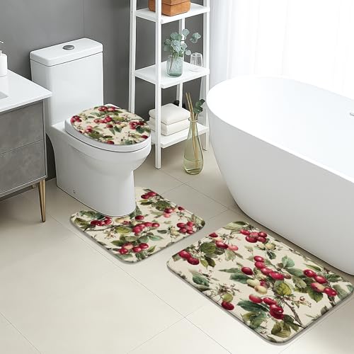 Herbst-Badematten-Set, 3-teilig, Vintage-Stil, rote Äpfel, Blumenmuster, saugfähig, rutschfest, U-förmig, waschbar, rustikaler Obstgarten, schnell trocknender Memory-Schaum, Badezimmerteppich-Set Herbst-Badematten-Set, 3-teilig, Vintage-Stil, rote Äpfel, Blumenmuster, saugfähig, rutschfest, U-förmig, waschbar, rustikaler Obstgarten, schnell trocknender Memory-Schaum, Badezimmerteppich-Set von Generic