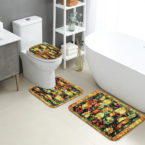 Herbst-Badematten-Set, 3-teilig, buntes Blattmuster, saugfähig, rutschfest, WC-Vorleger, U-förmig, waschbar, saisonaler Herbst, schnell trocknend, Memory-Schaum, Badezimmerteppich-Set Herbst-Badematten-Set, 3-teilig, buntes Blattmuster, saugfähig, rutschfest, WC-Vorleger, U-förmig, waschbar, saisonaler Herbst, schnell trocknend, Memory-Schaum, Badezimmerteppich-Set von Generic