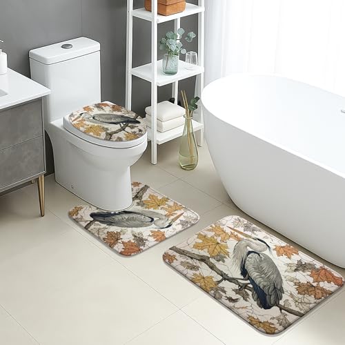 Herbst-Badematten-Set, 3-teilig, elegantes Reiherblatt-Muster, saugfähig, rutschfest, WC-Vorleger, U-förmig, waschbar, saisonal, schnell trocknend, Memory-Schaum, Badezimmerteppich-Set Herbst-Badematten-Set, 3-teilig, elegantes Reiherblatt-Muster, saugfähig, rutschfest, WC-Vorleger, U-förmig, waschbar, saisonal, schnell trocknend, Memory-Schaum, Badezimmerteppich-Set von Generic
