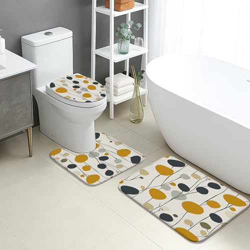 Herbst-Badematten-Set, 3-teilig, moderne geometrische Blätter, saugfähig, rutschfest, WC-Vorleger, U-förmig, waschbar, Herbstdekorativ, schnell trocknend, Memory-Schaum, Badezimmerteppich-Set von Generic