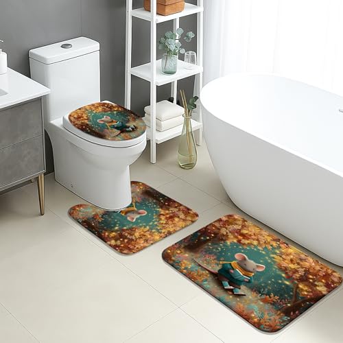 Herbst-Badematten-Set, 3-teilig, niedlicher Maus-Charakter, von der Natur inspiriert, saugfähig, rutschfest, U-förmig, waschbar, gemütlich, schnell trocknend, Memory-Schaum, Badezimmerteppich-Set Herbst-Badematten-Set, 3-teilig, niedlicher Maus-Charakter, von der Natur inspiriert, saugfähig, rutschfest, U-förmig, waschbar, gemütlich, schnell trocknend, Memory-Schaum, Badezimmerteppich-Set von Generic
