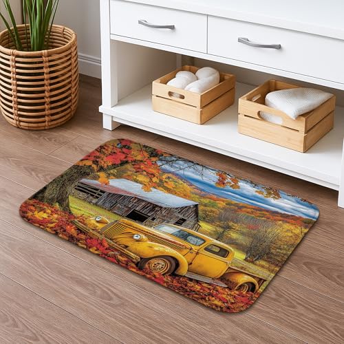 Herbst-Badteppich, rustikaler Vintage-LKW-Badteppich, Bauernhaus-Blattmuster, saugfähig, rutschfest, gemütlicher Memory-Schaum, waschbar, Badteppiche für Badezimmer, WC, WC, dekorativ, 40,6 x 61 cm Herbst-Badteppich, rustikaler Vintage-LKW-Badteppich, Bauernhaus-Blattmuster, saugfähig, rutschfest, gemütlicher Memory-Schaum, waschbar, Badteppiche für Badezimmer, WC, WC, dekorativ, 40,6 x 61 cm von Generic