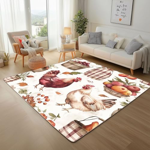 Herbst Beere Tier Huhn Waschbare Teppiche Gegend 200x300cm Teppich Flauschig Vintage Country Wohnzimmer Schlafzimmer Teppisch rutschfest Kurzflor Weich Rugs for Living Room Carpet Herbst Beere Tier Huhn Waschbare Teppiche Gegend 200x300cm Teppich Flauschig Vintage Country Wohnzimmer Schlafzimmer Teppisch rutschfest Kurzflor Weich Rugs for Living Room Carpet von Generic