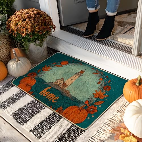 Herbst-Fußmatte, Leuchtturm, türkis, für Innen- und Außenbereich, rustikale Dekoration, wasserdicht, rutschfest, staubabsorbierend, pflegeleicht, 73,2 x 43,2 cm von Generic