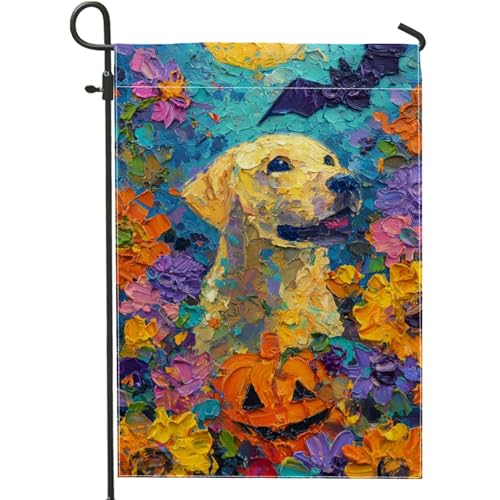 Herbst-Halloween-Gartenflagge, buntes Blumen-Labrador-Heimdekor-Banner, doppelseitige Jute-Hofflagge, Outdoor-Rasen-Dekoration, 30,5 x 45,7 cm von Generic