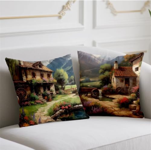 Herbst Kissen Bauernhaus Kissenbezug 40x40cm Quadrat Kopfkissen 2er Set Sofakissen Retro Kuschelkissen Doppelseitiges Muster Kissenhüllen Samt Kissenbezüge für Bauernhaus Garten Balkon Deko wj-791 von Generic