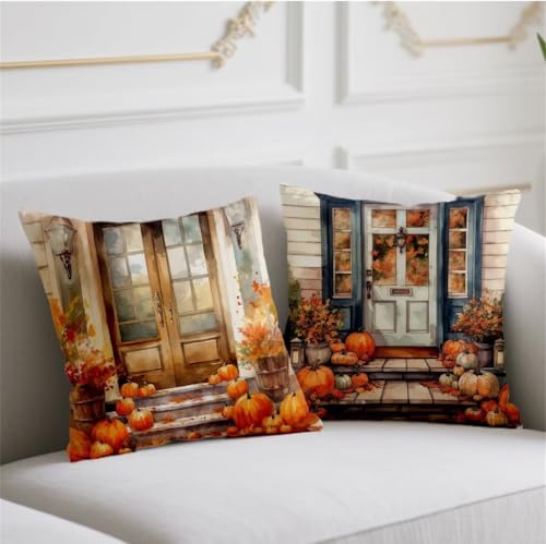 Herbst Kissen Bauernhaus Kissenbezug 50x50cm Quadrat Kopfkissen 2er Set Sofakissen Gebranntes Orange Kuschelkissen Doppelseitiges Muster Kissenhüllen Leinen Kissenbezüge für Garten Balkon Deko wj-801 Herbst Kissen Bauernhaus Kissenbezug 50x50cm Quadrat Kopfkissen 2er Set Sofakissen Gebranntes Orange Kuschelkissen Doppelseitiges Muster Kissenhüllen Leinen Kissenbezüge für Garten Balkon Deko wj-801 von Generic