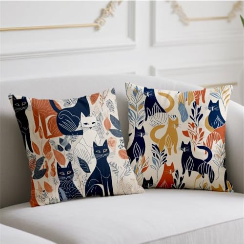 Herbst Kissen Katze Kissenbezug 70x70cm Quadrat Kopfkissen 2er Set Sofakissen Karikatur Kuschelkissen Doppelseitiges Muster Kissenhüllen Leinen Kissenbezüge für Bauernhaus Garten Balkon Deko wj-633 Herbst Kissen Katze Kissenbezug 70x70cm Quadrat Kopfkissen 2er Set Sofakissen Karikatur Kuschelkissen Doppelseitiges Muster Kissenhüllen Leinen Kissenbezüge für Bauernhaus Garten Balkon Deko wj-633 von Generic