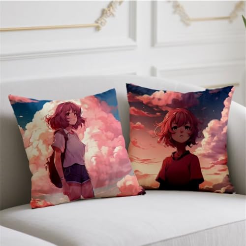 Herbst Kissen Mädchen Kissenbezug 55x55cm Quadrat Kopfkissen 2er Set Sofakissen Niedlich Kuschelkissen Doppelseitiges Muster Kissenhüllen Samt Kissenbezüge für Bauernhaus Garten Balkon Deko wj-803 von Generic