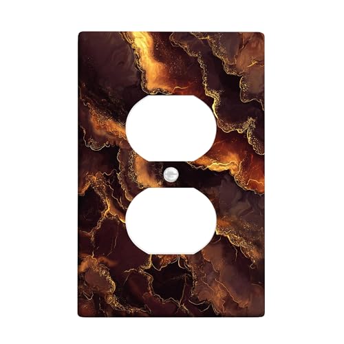 Herbst-Marmor-Lichtschalter-Abdeckplatte/Steckdosenabdeckungen, sattes braunes und goldenes Design für Heimdekoration, thermoplastische Wandplatten, Standardgröße, Einzel-Duplex-Steckdose von Generic