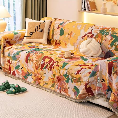 Herbst Schlafsofa Throw Decke Mit Quasten Cartoon Bunte Sonnenblume Sofa Bezug Baumwollfaden Weben Schutz Doppelseitiger Couchbezug Große Weiche Sessel Decke Für Sofas, One Color, 180X180cm von Generic