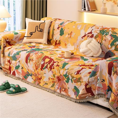 Herbst Schlafsofa Throw Decke Mit Quasten Cartoon Bunte Sonnenblume Sofa Bezug Baumwollfaden Weben Schutz Doppelseitiger Couchbezug Große Weiche Sessel Decke Für Sofas, One Color, 180X300cm von Generic
