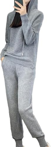 Herbst Winter Damen Anzug 100% Merinowolle Kapuzenpullover Casual Jogginghose Gestricktes 2-teiliges Set, Gray, L Herbst Winter Damen Anzug 100% Merinowolle Kapuzenpullover Casual Jogginghose Gestricktes 2-teiliges Set, Gray, L von Generic