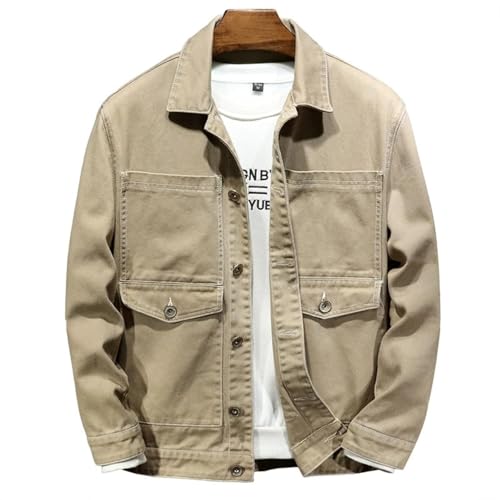 Herren Jeansjacke Herbst Herren Jeansjacke Baumwolle Mode Slim Fit Herren Jeansjacke Große Größe 6XL 7XL, Khaki, XXL von Generic