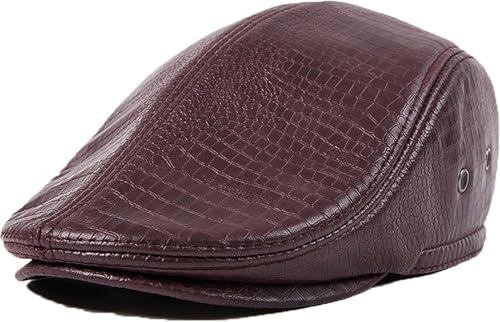 Herren Lederhut, Leder Schiebermütze, Zeitungsjunge Hut Mit Ohrenklappen, Krokodil Leder Hut, Schiebermütze, Warm, Gehörschutz, Brown, XL von Generic